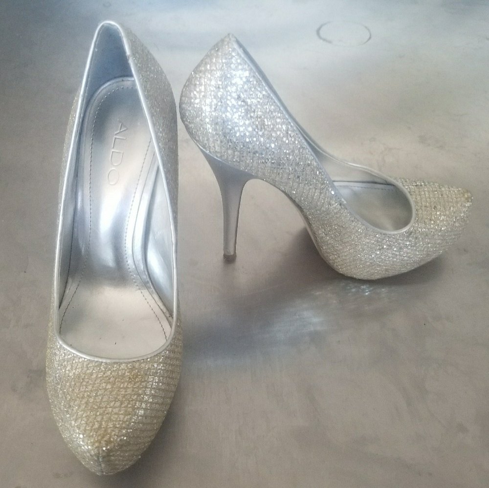 Aldo silver sparkly platform heels size 37.  Worn